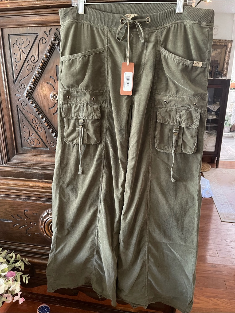 XCVI Olive Green Wide-Leg Cargo Jumpsuit Pants NWT $128
